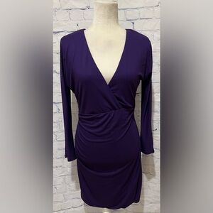 Venus purple bodycon low V-neck dress size large.